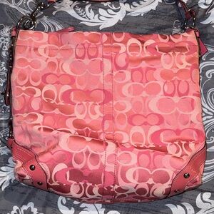 Coach Pink Shoulder Bag with Monogram Pattern and Slouchy Shape